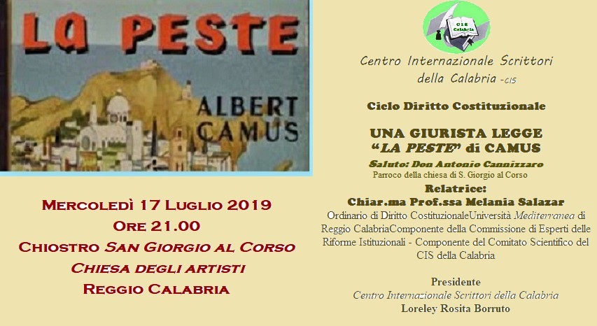 Foto manifesto Una giurista legge La Peste di Camus